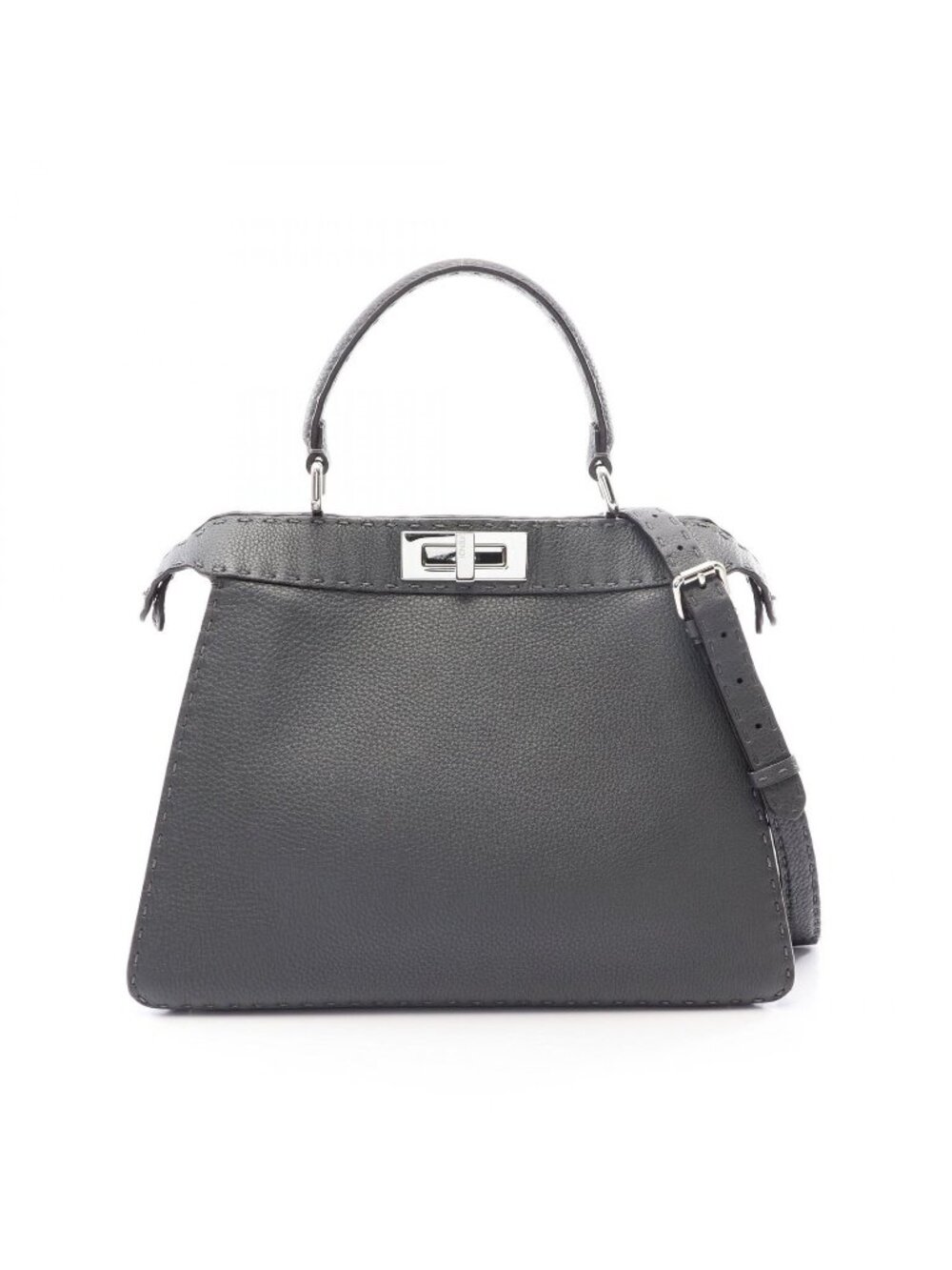 Fendi Handbag Peekaboo ISeeU Medium Selleria Dark Gray Leather Regular